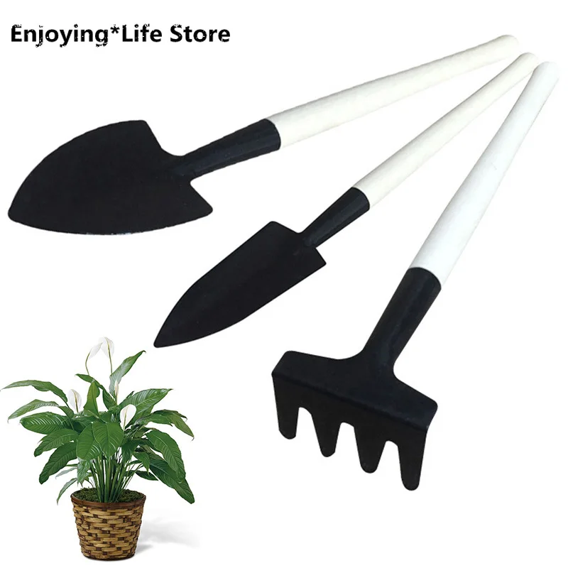 

3 PCS Mini Metal Garden Handle Shovel Rake Set Weeding Tool Bonsai Flowers Pot Tool Set Metal Head Shovel Gardening Tools