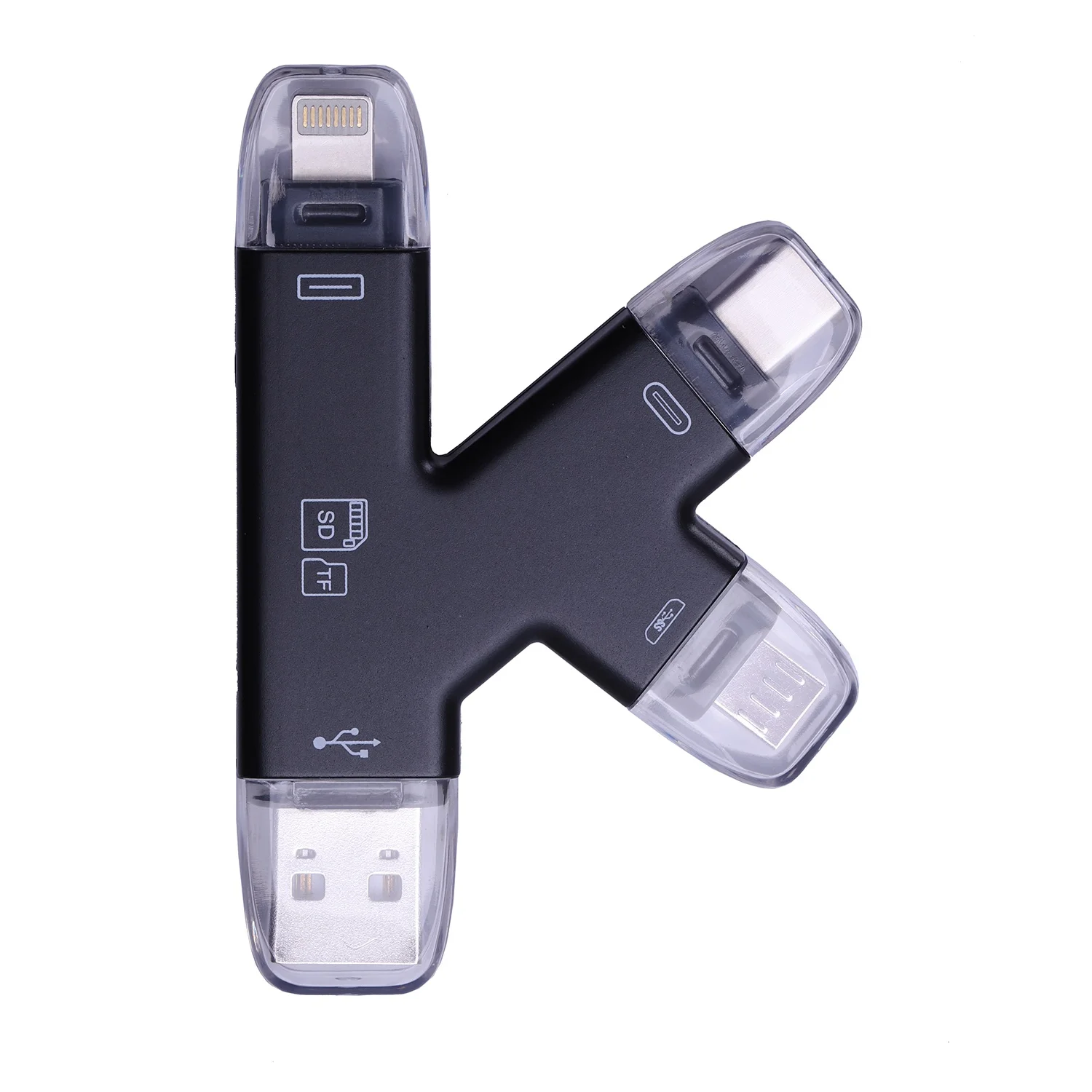 4 в 1 кардридер Micro-Sd с разъемом Lightning/Usb/Micro Usb/type C для телефонов Iphone Ipad Android type C/Mac/Pc