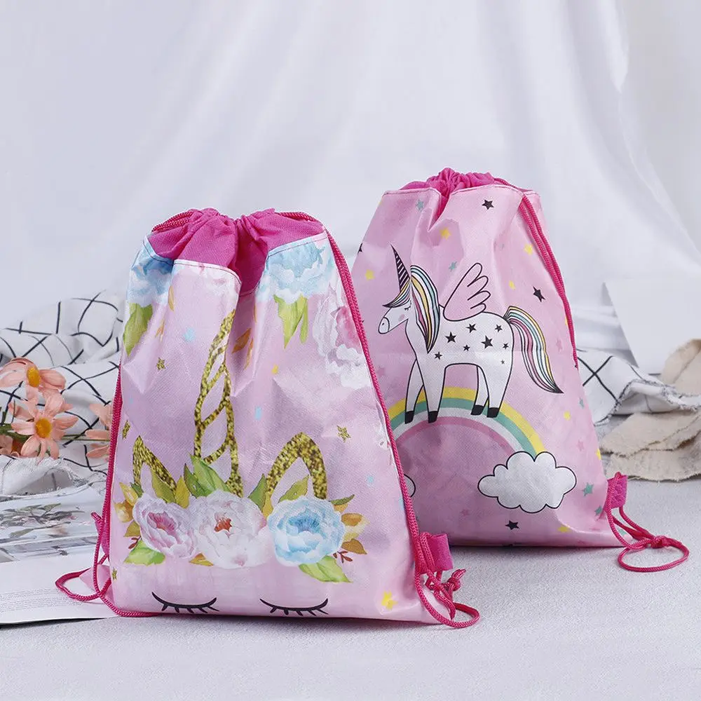 Unicorn Non-woven Bag Backpack Kids Travel Reusable Folding Grocery Cloth School Decor Drawstring Gift Bag Home Storage