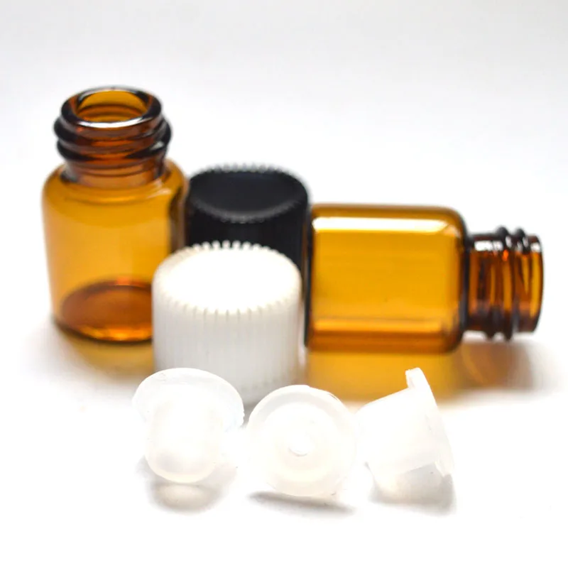 10 шт. 2 мл Мини бутылочка из янтарного стекла с редуктором отверстием и крышкой