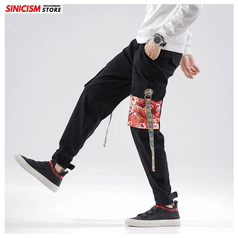 Sinicism Store, осенние свободные шаровары, мужские повседневные Лоскутные штаны с карманами, эластичные хлопковые мужские штаны