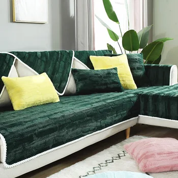 

sofa cover thickening solid plush soft sofa cover green beige grey anti-slip sofa towels