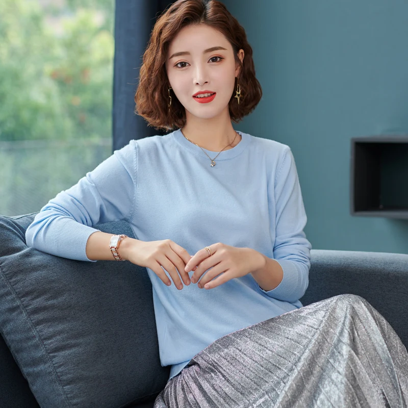 2019 autumn and winter new women's sweater cashmere sweater round neck pullover short knit bottoming shirt 2019 autumn and winter new women's sweater cashmere sweater round neck pullover short knit bottoming shirt
