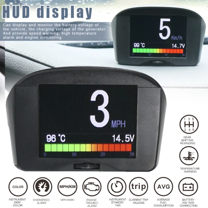 Автомобиль OBD HUD система Предупреждение о превышении скорости лобового стекла напряжения сигнализации Измеритель температуры V-Best