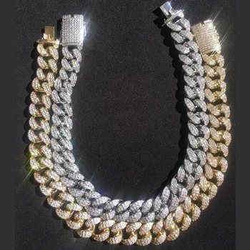 

Men's 15mm Heavy Iced Zircon Miami Cuban Link Necklace Choker Iced Out Bling Bling Hip Hop Jewelry Gold Color Chain 18" 20"28"