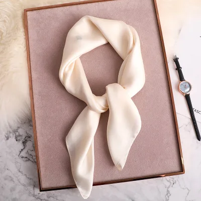 Color 43 Cream 70*70 лето осень плед Шелковый шаль Хиджаб блеск браслет платок девушка офис фулар шарф глава обёрточная бумага шелк Feel écharpe - Цвет: Color 43 Cream