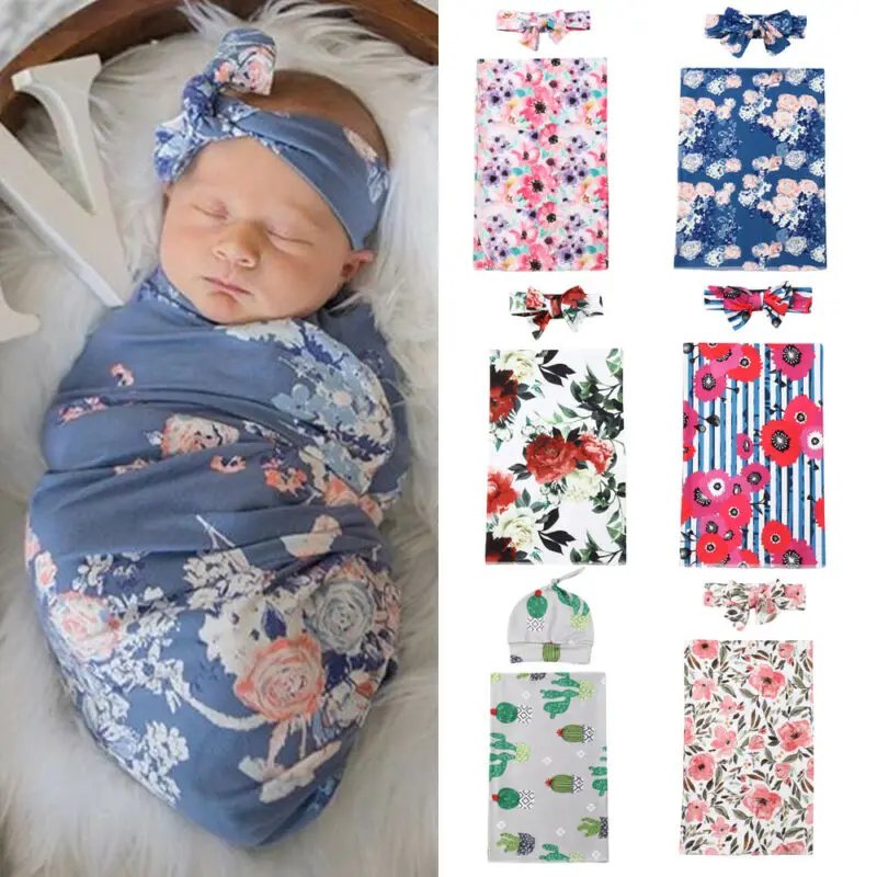 

PUDCOCO Newest Soft Infant Swaddle Muslin Blanket Newborn Baby Boys Girls Floral Wrap Swaddling Blanket Set 2PCS Outfits