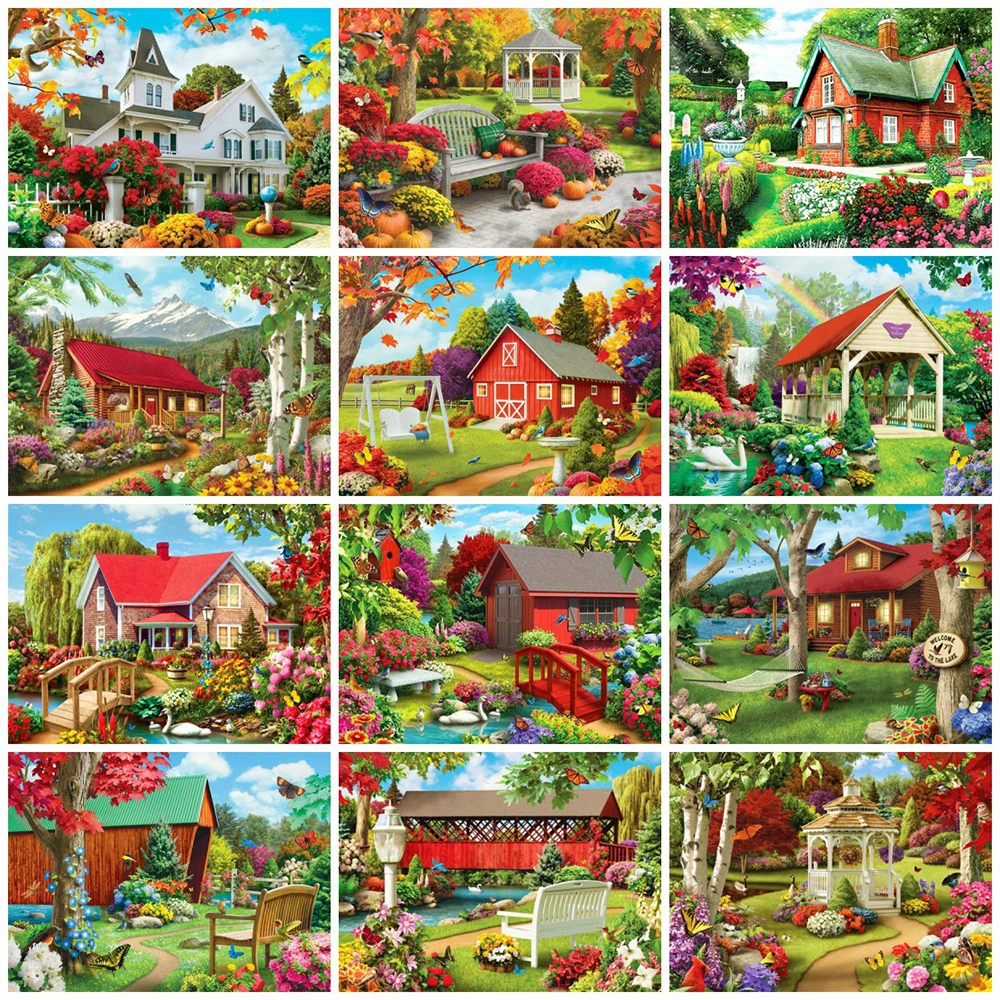 EverShine 5D Diamond Painting Full Square Red House Embroidery Garden Cross Stitch Rhinestones Picture Handicraft Gift | Дом и сад