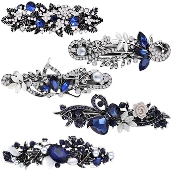 

5 Pieces Crystal Rhinestones Hair Barrettes Flower Butterfly French Clip Vintage Spring Hair Clips Bridal Hair Jewelry For Women