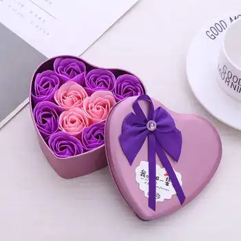

New 11Pcs/Box Artificial Flowers Rose Soap Flower Heart Shape Diy Wedding Decoration For Souvenir Valentines Day Gifts Flore-Pur