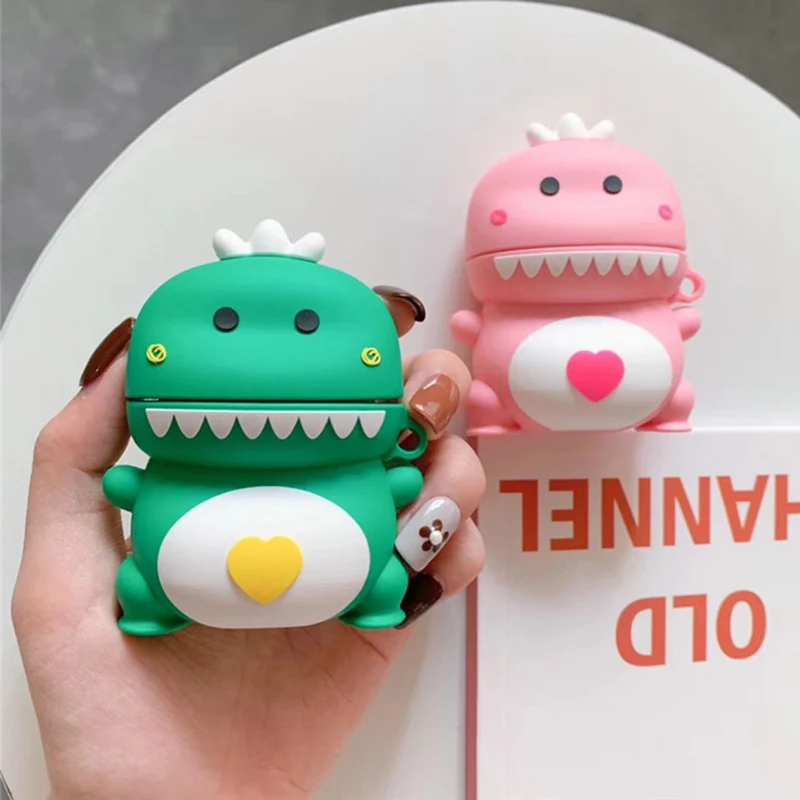 

Creative Cartoon Cute Animal Dinosaur Protect Case for AirPods 1 2 Bluetooth Wireless Earphone Protection Cover with Carabiner