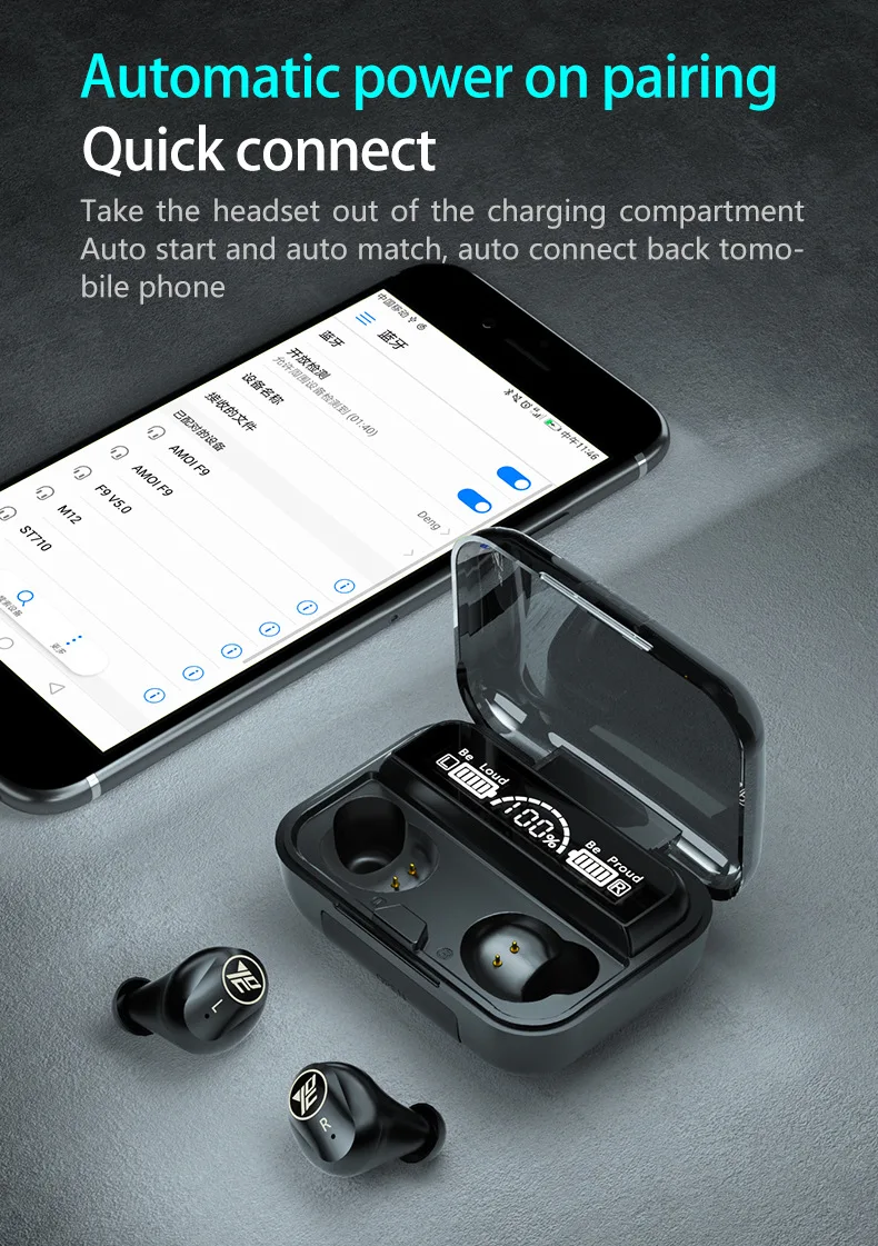 M16 TWS Touch Wireless Bluetooth 5 1 In Ear Headphones Waterproof LED Digital Sports Headphones With Charging Case