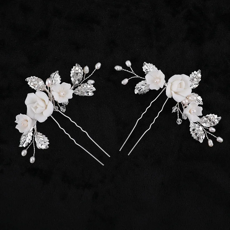 Floralbride Handmade Porcelain Flower Freshwater Pearls Bridal Hair Comb Hair Pins Wedding Hair Accessories Women Hair Jewelry
