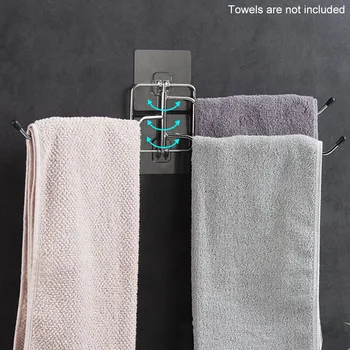 

2pcs Holder Organizer No Drilling Multifunction Storage 3-Arms Stainless Steel Bar Hanger Swivel Towel Rack Self Sticky Kitchen