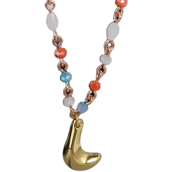 

European and American color stone small fresh sweet girl heart geometric gold pendant necklace