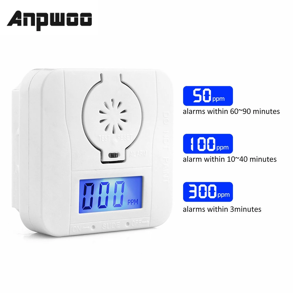 

ANPWOO Sensor Carbon LCD Carbon Monoxide Detector Digital Warning Smoke Alarm Battery Power Detector Alarm Security Alarm