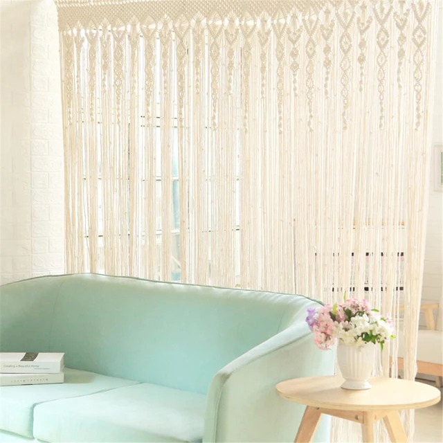 Cortina de macramé tejida para colgar en la pared, decoración Bohemia hecha  a mano para ventana, puerta, dormitorio, sala de estar y apartamento -  AliExpress