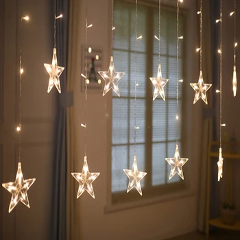 220V Eu Plug 2.5M Led Ster Lamp Christmas Fairy Slingers String Gordijn Lichten Outdoor Voor Party Wedding Vakantie nieuwe Jaar Decor