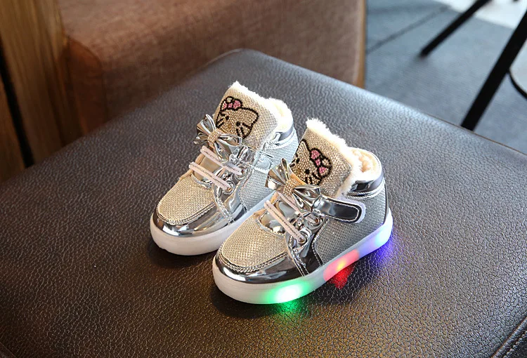 New Plush Warm Baby Light Boots Cartoon Children's Snow Boots Shoes For Boys Girls Winter Light Shoes Kids Ankle Boots