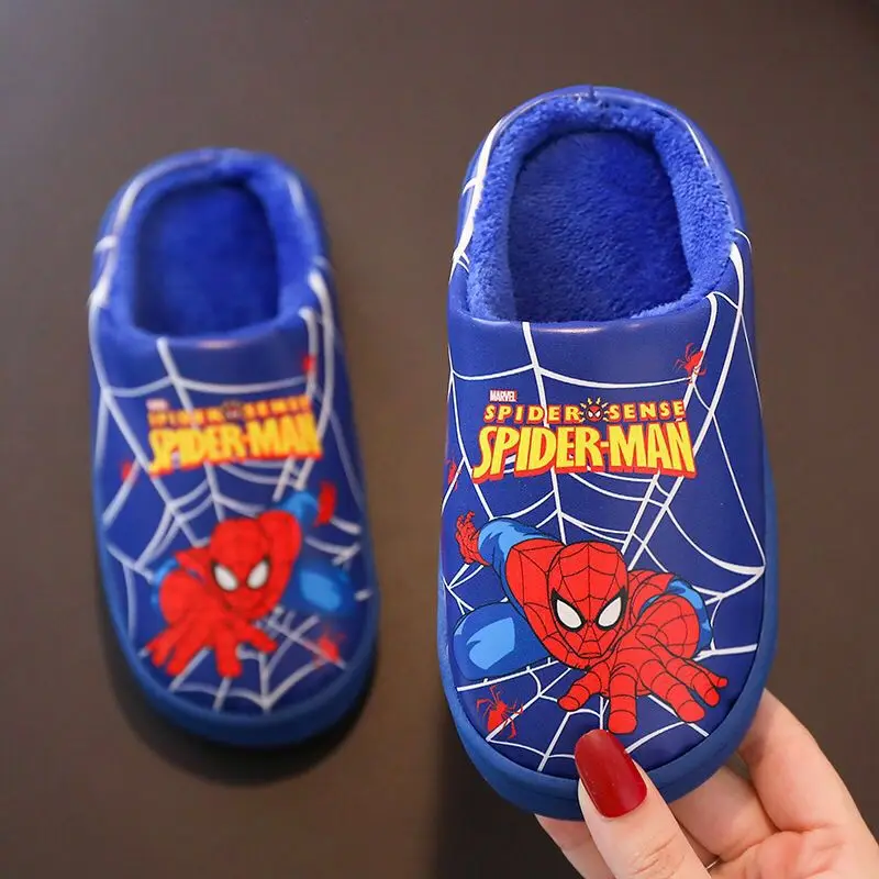 Children's Bedroom slippers winter home indoor thickcotton bottom PU waterproof thickened warm wool slippers spider printed