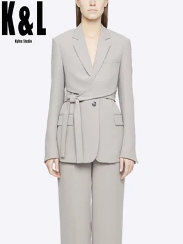 

K&L kylen Lace-up suit women's autumn new long-sleeved one-button commuter all-match blazer with slim waist Fashion essential