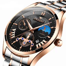Aliexpress - FNGEEN Mens Watches Luminous Waterproof Sports Business Stainless Steel Leather Strap Auto Date Quartz Wristwatch For Man