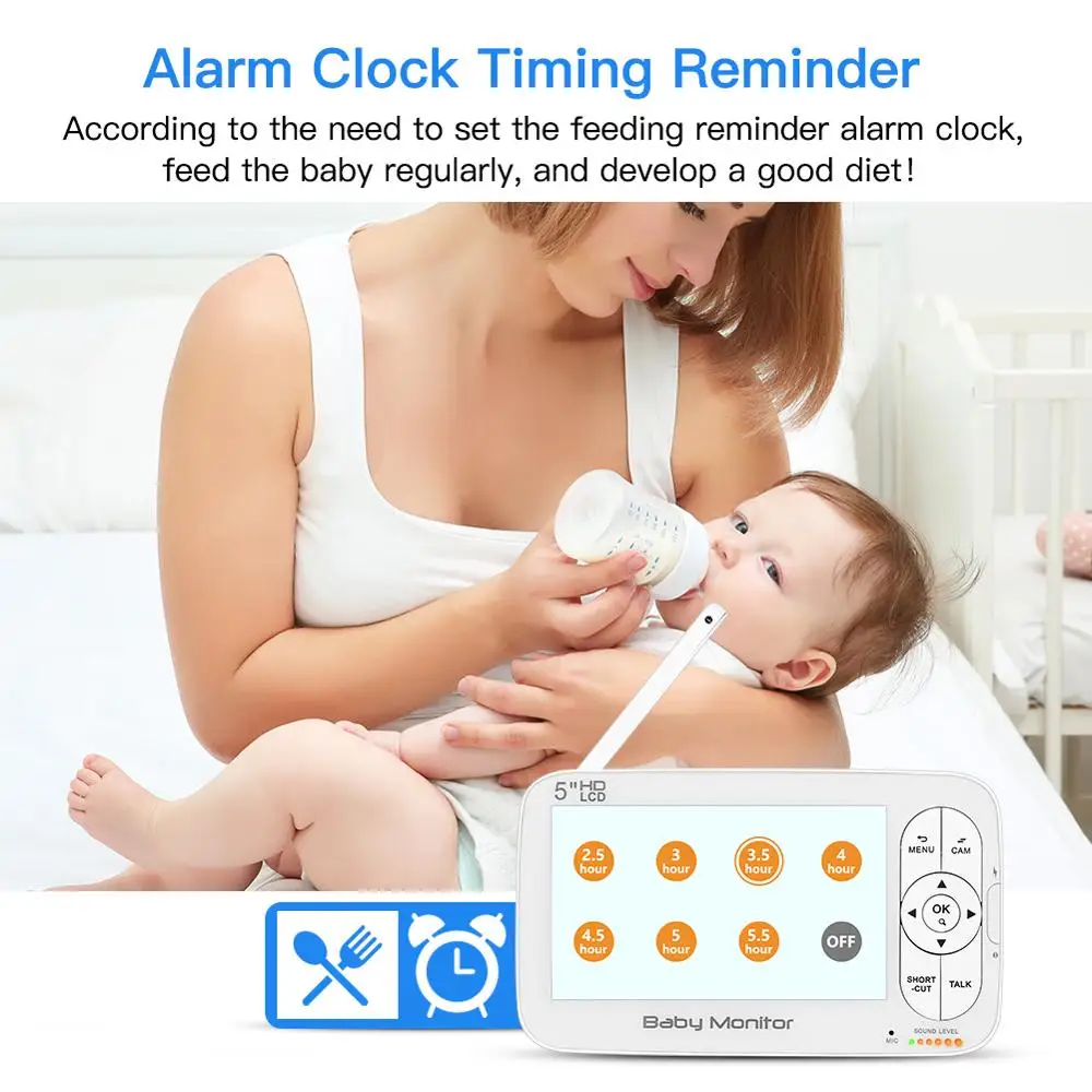  Di sicurezza Baby Monitor Video 720p HD Risoluzione Ideale 5 ''Display LCD 2-Way Audio Visione Nott