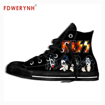 

Mens Casual Shoes Black KISS Rock & Roll Band All Nite Party Official Band Fashion Cool Street Breathable Brand Canvas Shoes