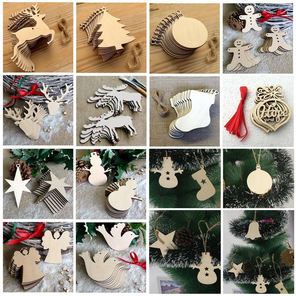 

Merry Christmas 10pcs Wood Snowman Elk Hanging Wooden Christmas Ornaments Christmas for Home Xmas Tree Decor Noel Navidad 2019,Q