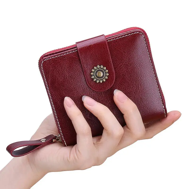 APL-1903 Wine Red Сумки San maries, новая мода, цветок застежка, кошелек, женские кошельки для монет, женские кошельки на молнии, масло, воск, коровья кожа, держатели для денег, кошельки - Цвет: APL-1903 Wine Red