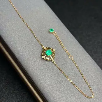 

shilovem 18K yellow Gold real Natural emerald chain Bracelets fine Jewelry plant Christmas gift new plant 4*4mm dl040403030ml