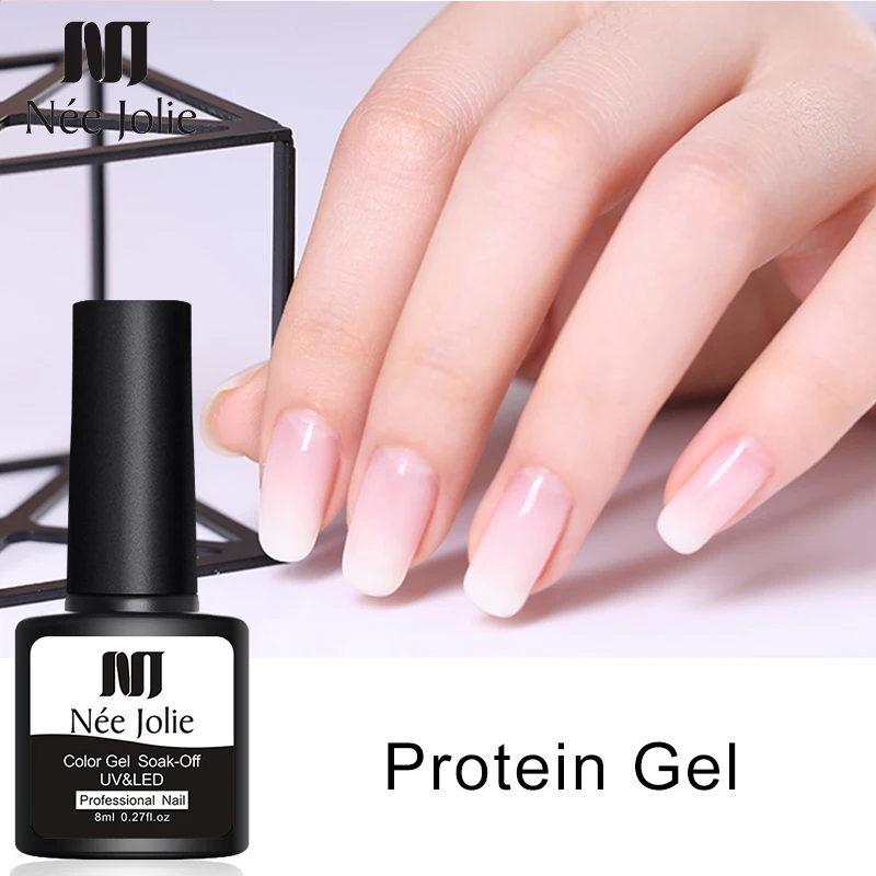 NEE JOLIE 8ml Protein Gel Soak Off Semi-transparent Nail Art UV LED Gel Polish Tempered Top Coat No Wipe Top Coat Color UV Gel