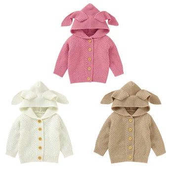 

Winter Warm Newborn Baby Sweater Fur Hood Detachable Infant Boys Girl Knitted Cardigan Fall Outwear Children Knitwear 1-24M