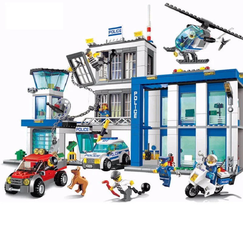 

bela 10424 City Police Station Motorbike Helicopter Model Building Blocks Bricks Kits Compatible with City 60047