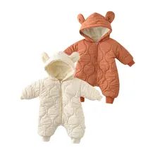 Peleles con forro de piel para bebé, ropa con orejas de oso, para otoño e invierno, novedad
