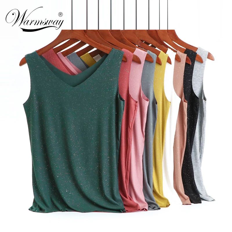 Summer Thin Shiny Knitted Vest Women Casual Modal V-neck Tank Top Girl Solid Slim Big Elasticity Sleeveless T-shirt Femme A-009 | Женская