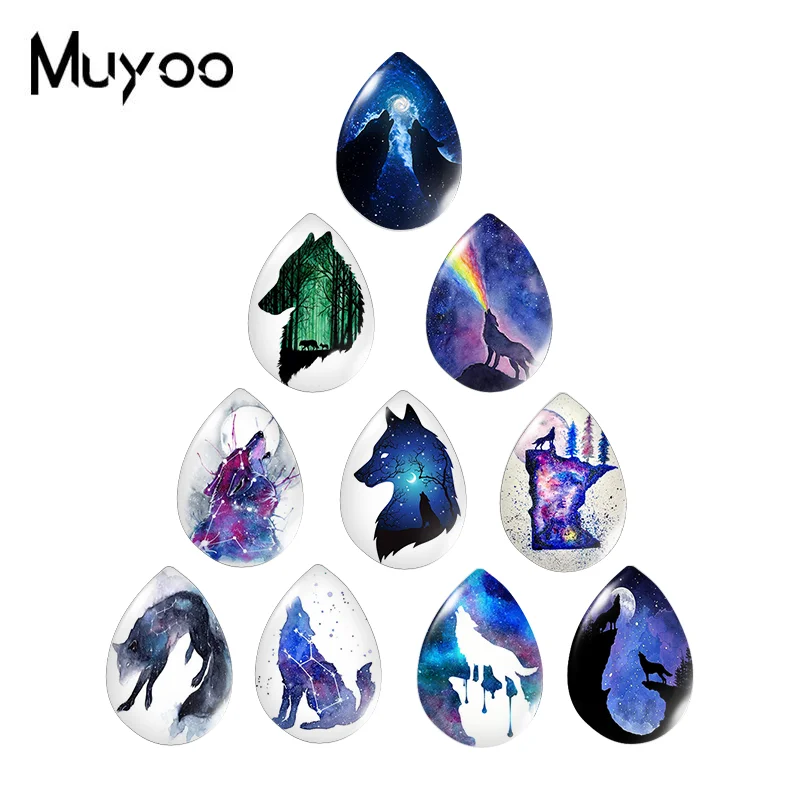 2021 New Night Sky Galaxy Wolf Tear Drop Glass Cabochon Handmade Photo Jewelry Accessori Fai Da Te