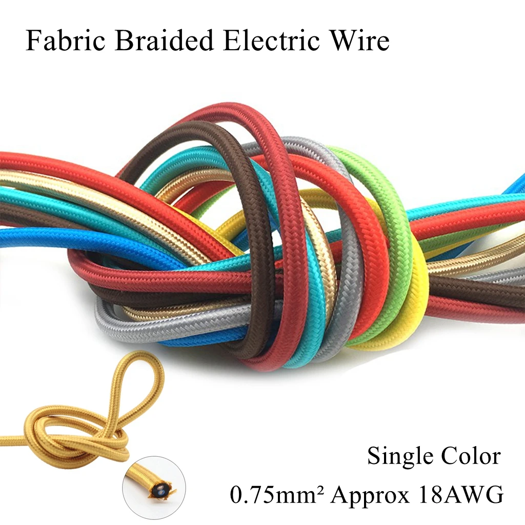 Fabric Lighting Cable Vintage Braided - 2/3 Core Flexible Cord In Multiple Colors 3 Wire Shielded Cable