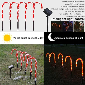 

2 Set Christmas Tree Decoration Holiday Intelligent Solar Powered Home Led Easy Install 5 In 1 Multifunction Cane Lights