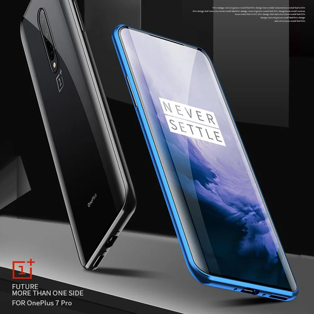 360 градусная металлическая магнитный чехол для OnePlus 7Pro 7 полная защита двухсторонняя прозрачная пленка из закаленного Стекло Крышка для OnePlus 7, 6 комплектов/партия, футболка