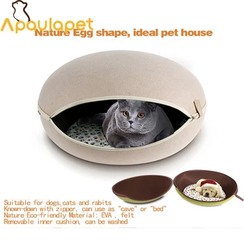 

Cute Cat Beds Detachable Green Brown Nature Felt Upper Dog Cage Cat House With Blanket Cat Beds Design For Spring Summer Winner