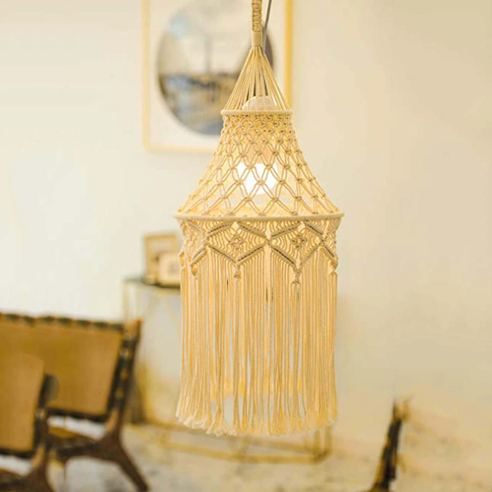 Handwoven Macrame Pendant Lampshade Boho Chic Decors for Light Chandeliers