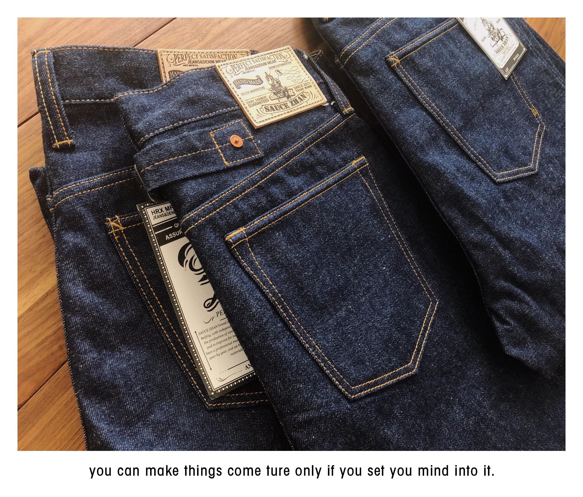 SauceZhan 310XX-RAW Mens Slim Fit Jeans Jean Selvedge Mens Jeans Brand Raw Denim Men Jeans Men Jeans Unsanforized Denim
