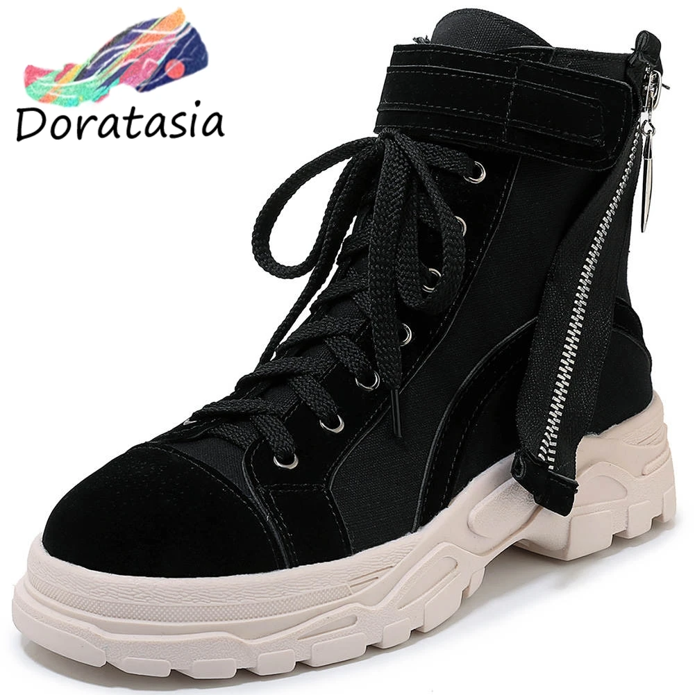 

DORATASIA Plus Size 29-46 INS Soft Decorating Platform Booties Ladies lace-up Ankle Boots Women 2020 Casual Wedges Shoes Woman