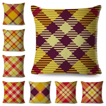 

Nordic Style Yellow Red Plaid Geometric Cushion Cover for Sofa Home Pillowcase Linen Pillow Covers 45x45cm Pillow Case