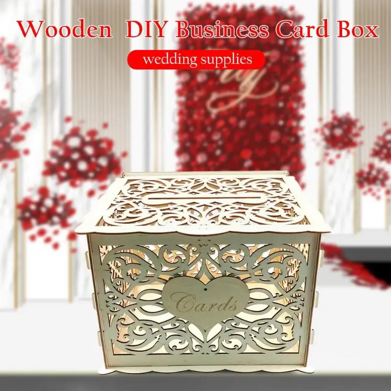  Christmas Gift Box Wooden DIY Wedding Cards Box Invitation Letter Storage Case Wooden Gift New Year - 4000469408801