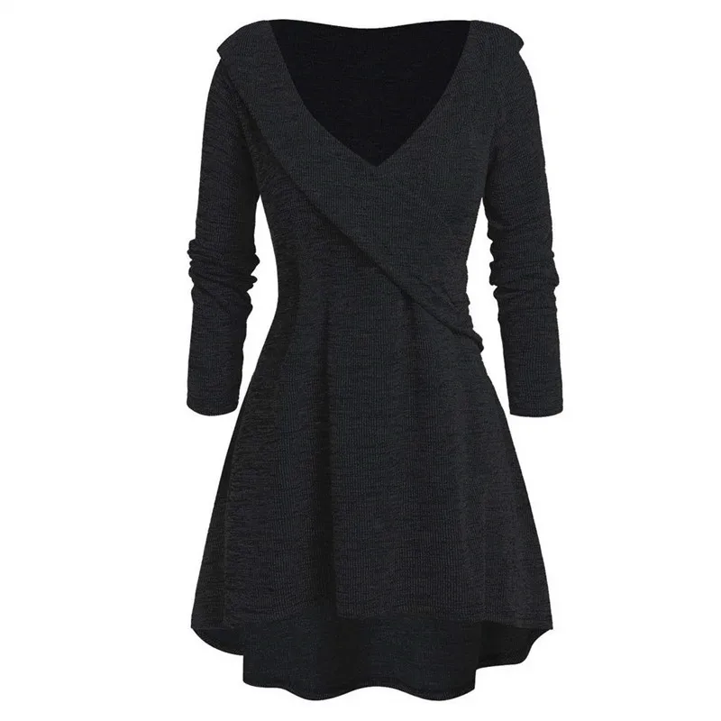 Spring Autumn Knitted A-line Dress Women Long Sleeve Mini Swing Dress Stetch Sexy V-neck Casual Dresses Vestidos Plus Size 5XL