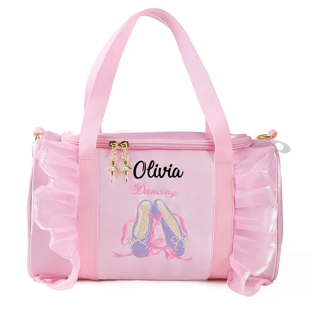 Personalized Kids Dance Bag for Girls Ballerina Bag Pink Lace Duffel for Ballet Class Crossbody Name Embroidery Ballet Handbag