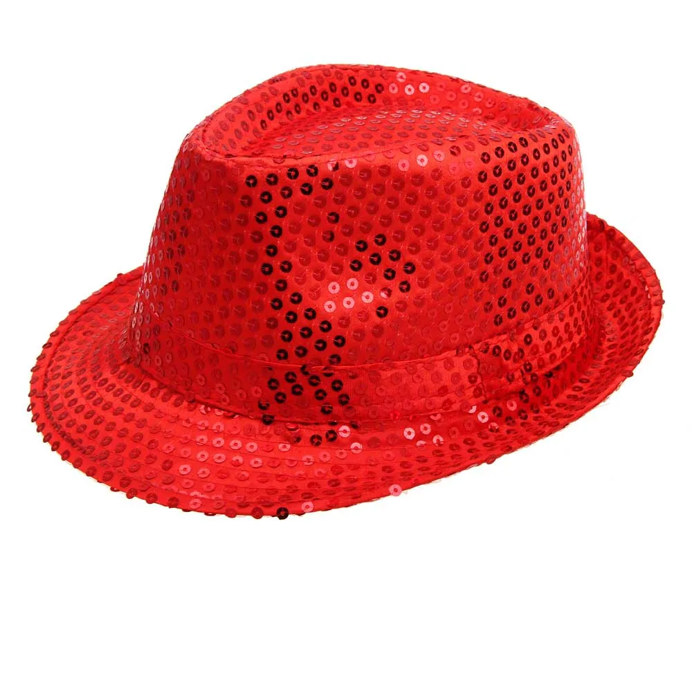 Джазовая шляпа с блестками для выступлений на сцене, кепка для мужчин и женщин, маскарадная одежда для дня рождения, кепка для танцевального шоу, карнавала, праздничного украшения, шляпа 11,1 - Цвет: Red