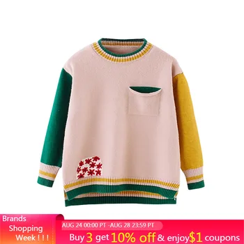 

Menoea Girls Long Sleeve Sweater 2020 Autumn Fashion Style Patchwork Flowers Knitted Tops Children Winter Warm Pullover Clothes